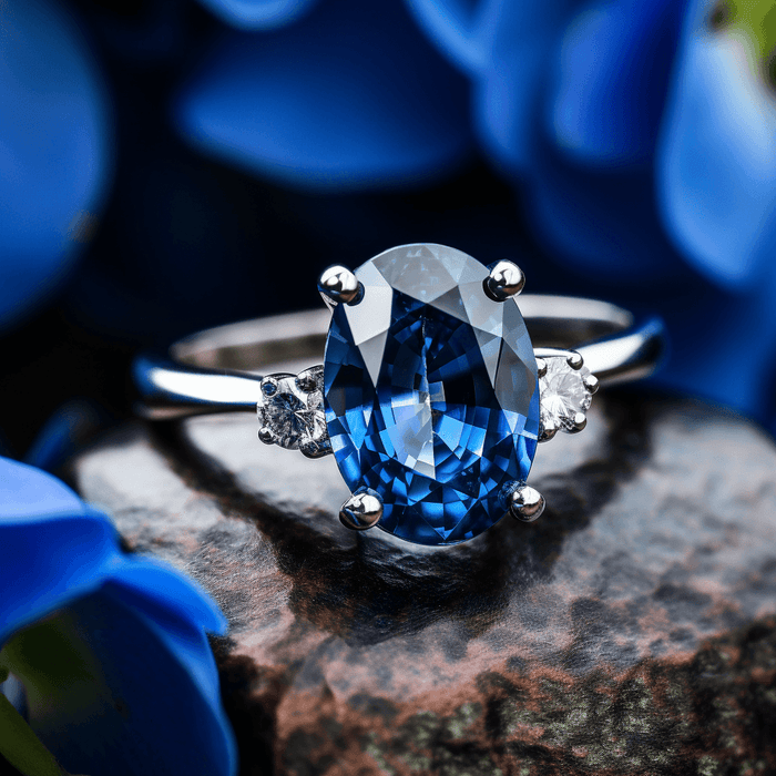 Round Blue Sapphire White Gold Ring | KLENOTA