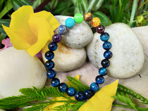 Blue Tiger Eye & 7 Chakra Bracelet for Harmony & Protection | Brahmatells - BrahmatellsStore