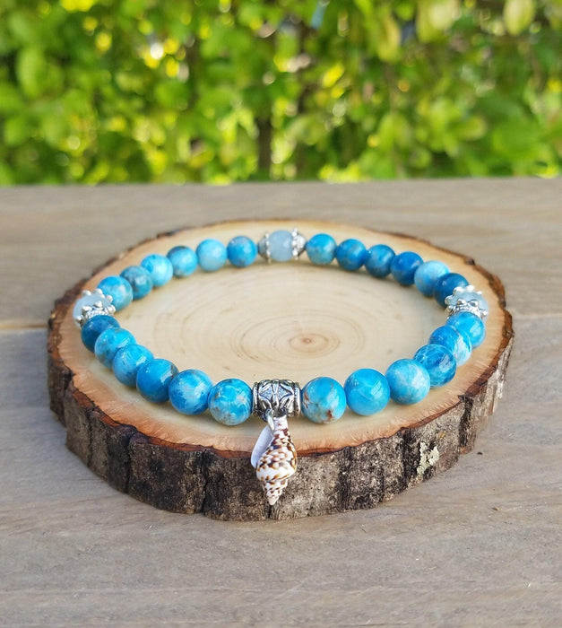 Brahmatells Apatite and Aquamarine Seashell Bracelet | Embrace Oceanic Serenity - BrahmatellsStore