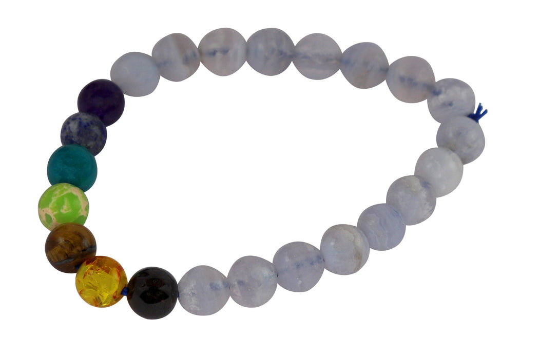 Brahmatells Blue Lace Agate & 7 Chakra Bracelet | Peace & Balance - BrahmatellsStore