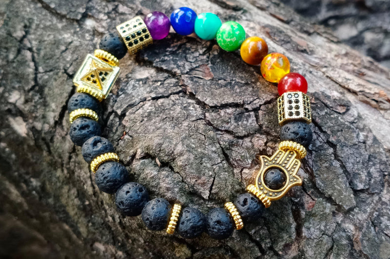 Brahmatells Lava Rock 7 Chakra Bracelet with Charms – Embrace Balance and Style - BrahmatellsStore