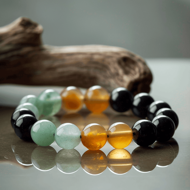 Brahmatells Path to Abundance Bracelet – Citrine, Black Obsidian & Green Aventurine - BrahmatellsStore