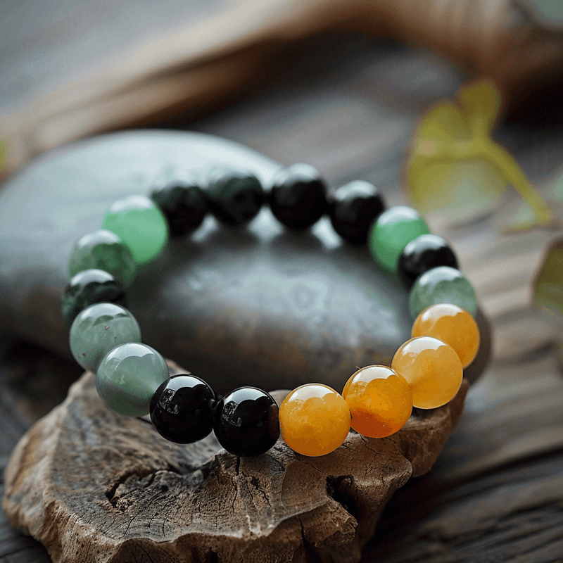 Brahmatells Path to Abundance Bracelet – Citrine, Black Obsidian & Green Aventurine - BrahmatellsStore