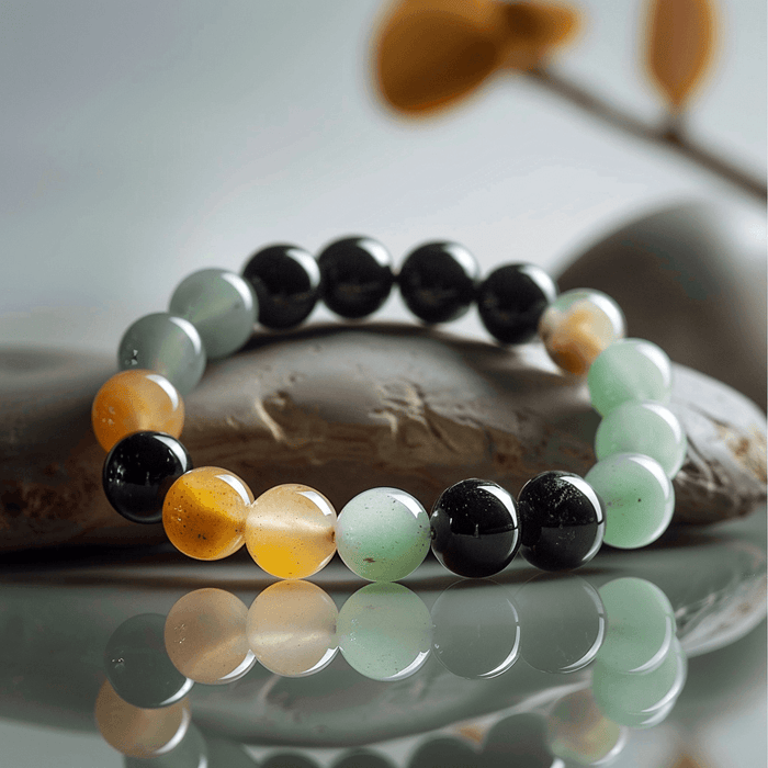 Brahmatells Path to Abundance Bracelet – Citrine, Black Obsidian & Green Aventurine - BrahmatellsStore