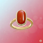 Brahmatells Red Coral Capsule-Cherry-Red Ring in Golden Setting: Mars-Infused Elegance - BrahmatellsStore