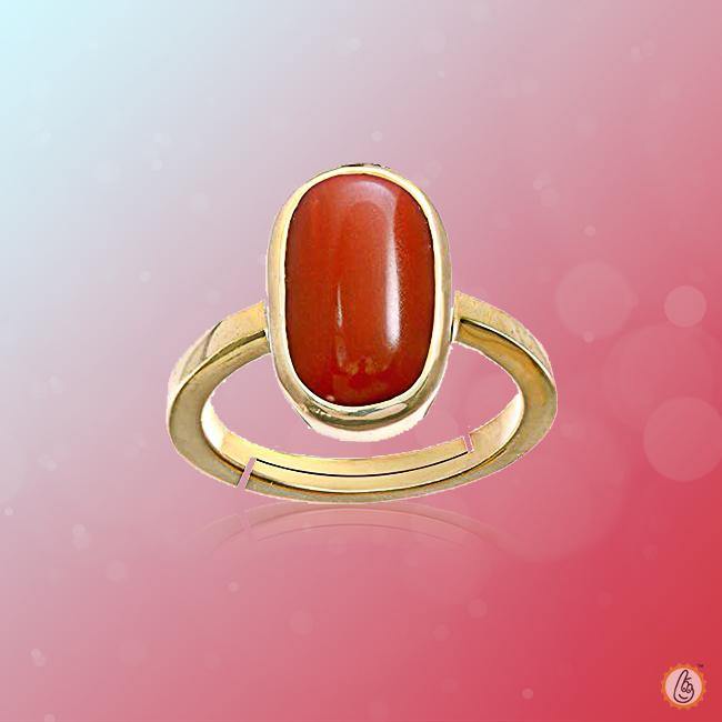 Brahmatells Red Coral Capsule-Cherry-Red Ring in Golden Setting: Mars-Infused Elegance - BrahmatellsStore