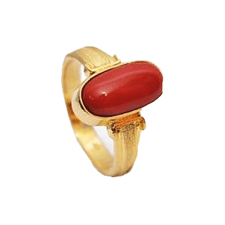 Brahmatells Red Coral Capsule-Crimson-Red Ring in Golden Setting: Mars-Infused Elegance - BrahmatellsStore