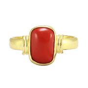 Brahmatells Red Coral Capsule-Deep-Red Ring in Golden Setting: Unleash Mars' Vigor - BrahmatellsStore