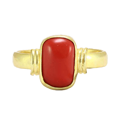 Brahmatells Red Coral Capsule-Deep-Red Ring in Golden Setting: Unleash Mars' Vigor - BrahmatellsStore