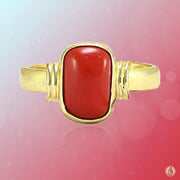 Brahmatells Red Coral Capsule-Deep-Red Ring in Golden Setting: Unleash Mars' Vigor - BrahmatellsStore