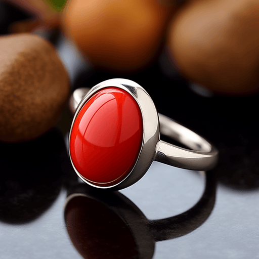 Brahmatells Red Coral Oval-Apple-Red Ring in Golden Setting: Mars-Infused Gem for Empowerment - BrahmatellsStore
