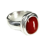 Brahmatells Red Coral Oval-Apple-Red Ring in Golden Setting: Mars-Infused Gem for Empowerment - BrahmatellsStore