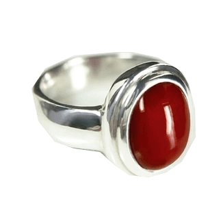 Brahmatells Red Coral Oval-Apple-Red Ring in Golden Setting: Mars-Infused Gem for Empowerment - BrahmatellsStore