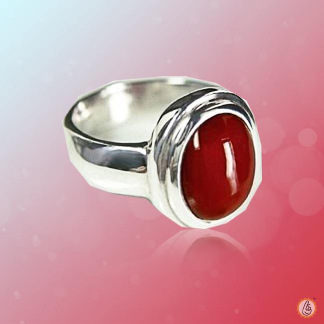 Brahmatells Red Coral Oval-Apple-Red Ring in Golden Setting: Mars-Infused Gem for Empowerment - BrahmatellsStore