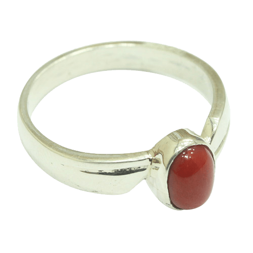 Brahmatells Red Coral Oval Ring in Silver Setting - BrahmatellsStore