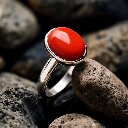 Brahmatells Red Coral Oval-Wine-Red Ring in Golden Setting: Mars-Infused Elegance - BrahmatellsStore