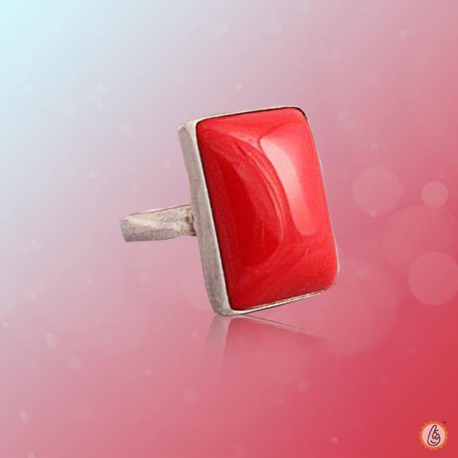 Brahmatells Red Coral Rectangle-Baguette-Apple-Red Ring in Golden Setting: A Mars-Inspired Jewel - BrahmatellsStore