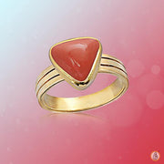 Brahmatells Red Coral Triangle-Apple-Red Ring in Golden Setting: A Mars-Inspired Gemstone - BrahmatellsStore