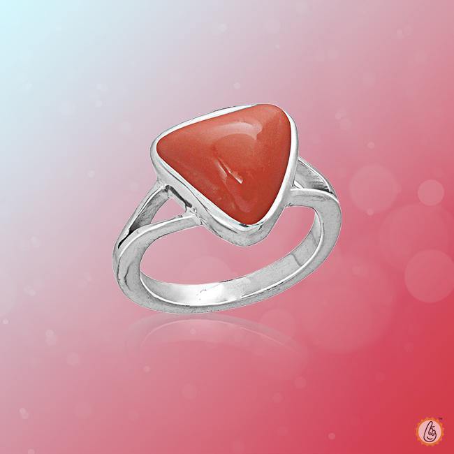 Brahmatells Red Coral Triangular-Blood-Red Ring: A Mars-Inspired Astrological Jewel - BrahmatellsStore
