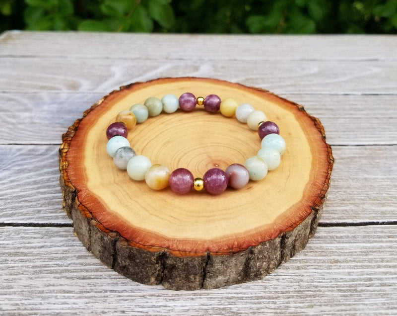Calming Peace Bracelet with Amazonite & Lepidolite - Brahmatells Astro Collection - BrahmatellsStore