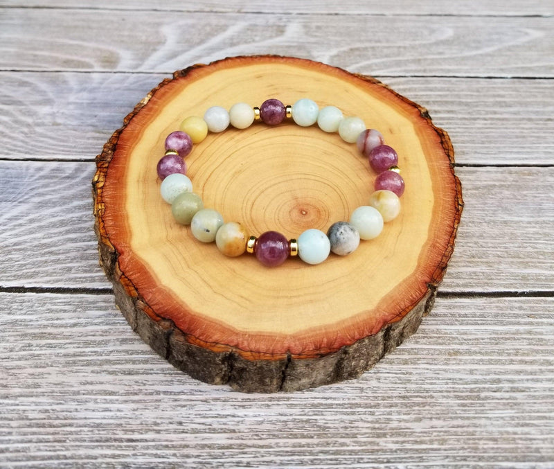 Calming Peace Bracelet with Amazonite & Lepidolite - Brahmatells Astro Collection - BrahmatellsStore