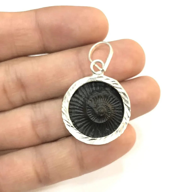 Chakra Shaligram Silver Plated Pendant. - BrahmatellsStore
