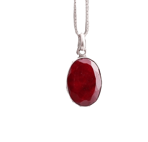 Cherry Red Ruby Manak Pendant in Silver - Sun's Vitality | Brahmatells - BrahmatellsStore