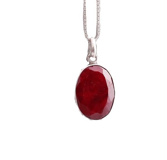 Cherry Red Ruby Manak Pendant in Silver - Sun's Vitality | Brahmatells - BrahmatellsStore