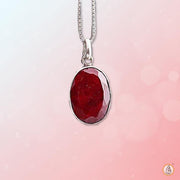 Cherry Red Ruby Manak Pendant in Silver - Sun's Vitality | Brahmatells - BrahmatellsStore