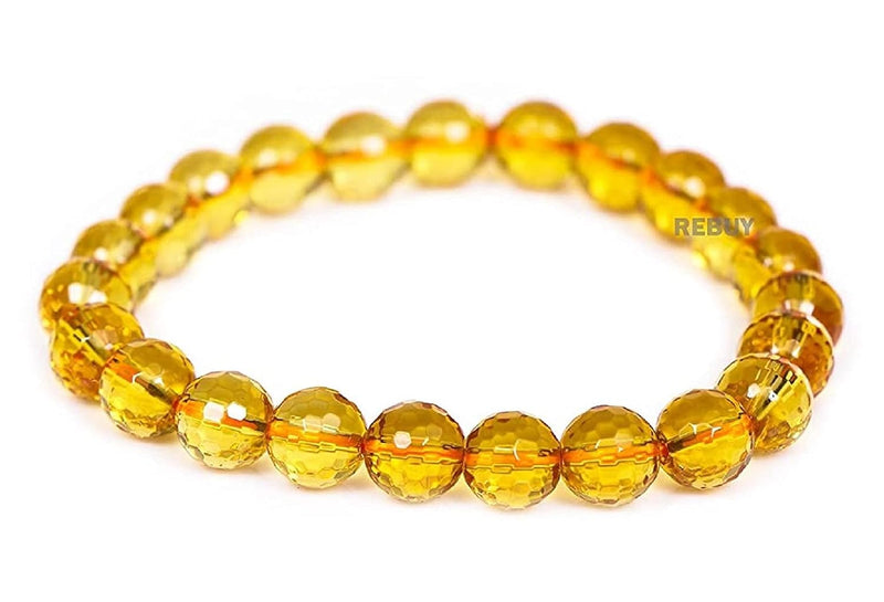Citrine Diamond Cut Bracelet - 8mm Beads for Men & Women - BrahmatellsStore