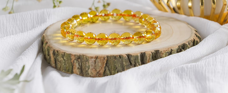 Citrine Diamond Cut Bracelet - 8mm Beads for Men & Women - BrahmatellsStore