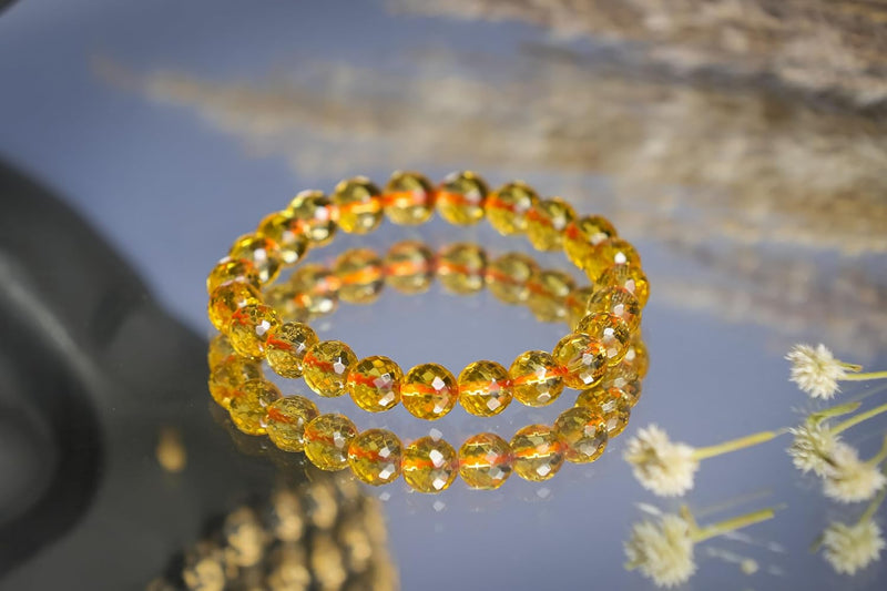 Citrine Diamond Cut Bracelet - 8mm Beads for Men & Women - BrahmatellsStore