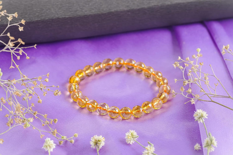 Citrine Diamond Cut Bracelet - 8mm Beads for Men & Women - BrahmatellsStore