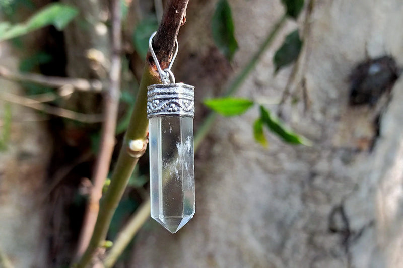 Clear Quartz Crystal Pencil Pendant - BrahmatellsStore
