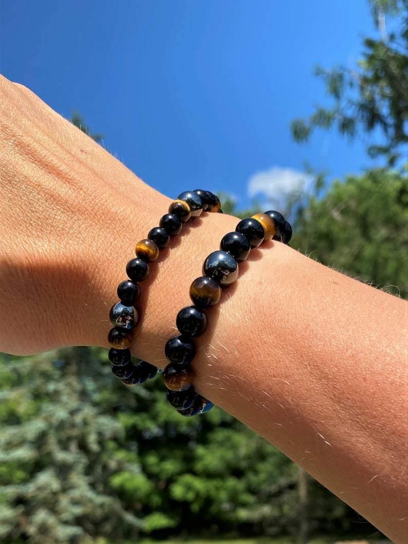 Couples Tiger's Eye & Obsidian Bracelet for Harmony | Brahmatells - BrahmatellsStore