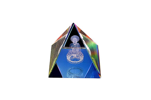 Crystal Clear Glass Pyramid with Buddha Sitting in Meditative Posture (Small) - BrahmatellsStore