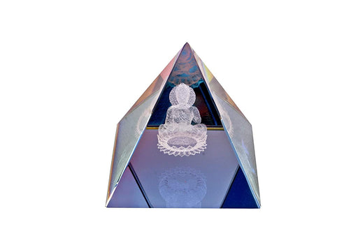 Crystal Clear Glass Pyramid with Buddha Sitting in Meditative Posture (Small) - BrahmatellsStore