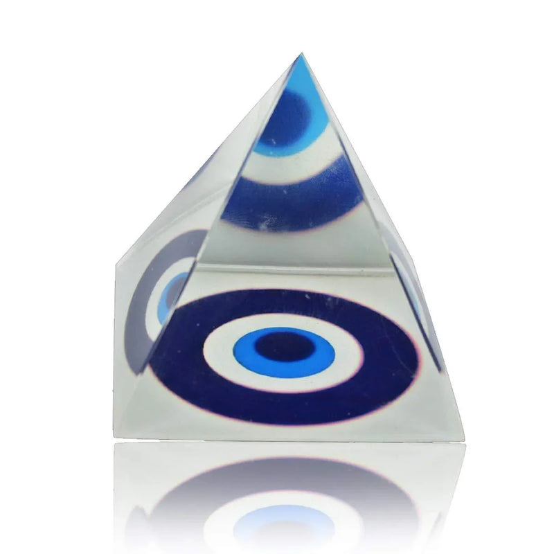 Crystal Evil Eye Glass Pyramid (Clear and Blue, Standard) - BrahmatellsStore