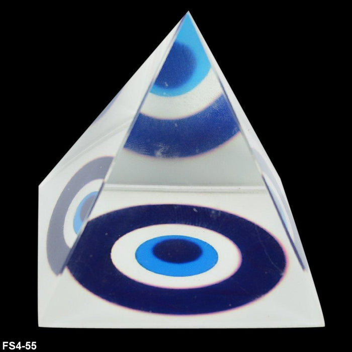 Crystal Evil Eye Glass Pyramid (Clear and Blue, Standard) - BrahmatellsStore