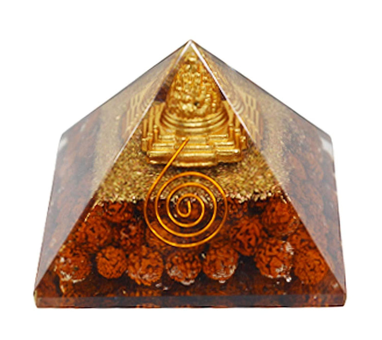 Crystal Pyramid with Shri Yantra and Rudraksha for Spiritual Healing, Meditation, Health & Wealth - BrahmatellsStore