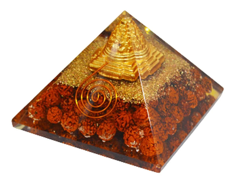 Crystal Pyramid with Shri Yantra and Rudraksha for Spiritual Healing, Meditation, Health & Wealth - BrahmatellsStore