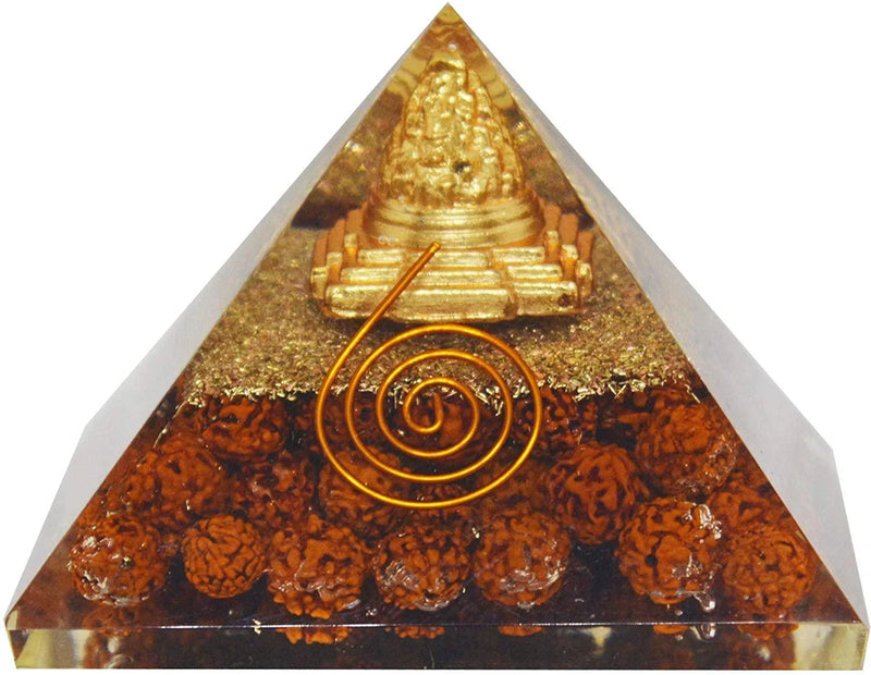 Crystal Pyramid with Shri Yantra and Rudraksha for Spiritual Healing, Meditation, Health & Wealth - BrahmatellsStore