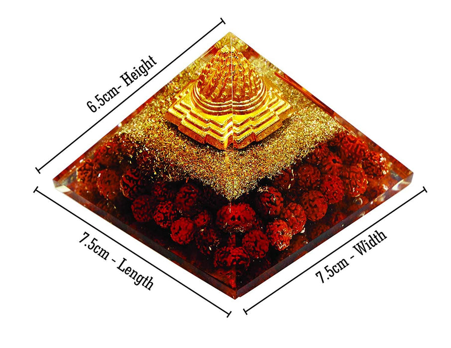 Crystal Pyramid with Shri Yantra and Rudraksha for Spiritual Healing, Meditation, Health & Wealth - BrahmatellsStore