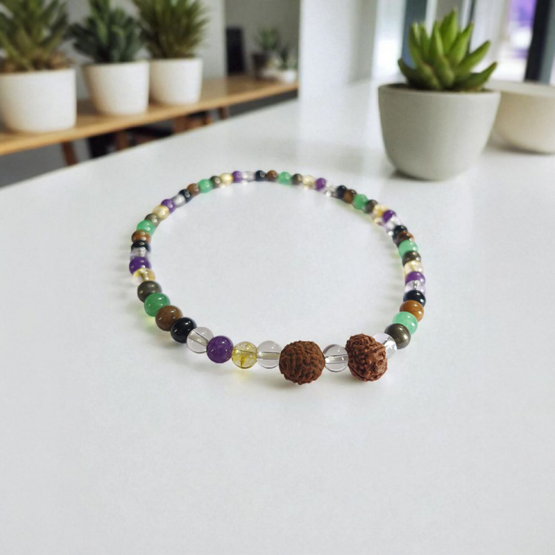 Divine Balance 54-Bead Rudraksha Bracelet – Chakra Stone Combo