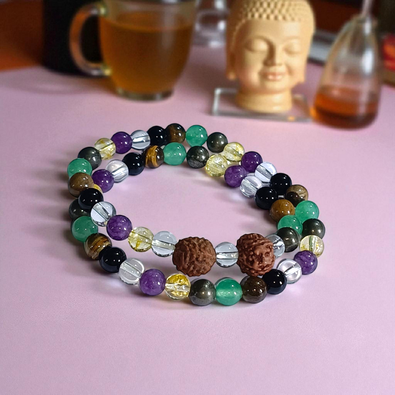 Divine Balance 54-Bead Rudraksha Bracelet – Chakra Stone Combo