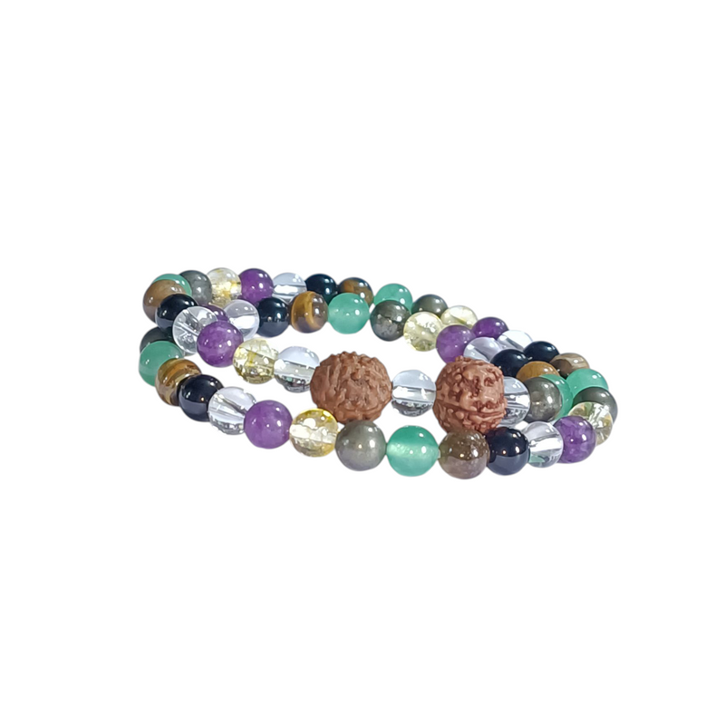 Divine Balance 54-Bead Rudraksha Bracelet – Chakra Stone Combo