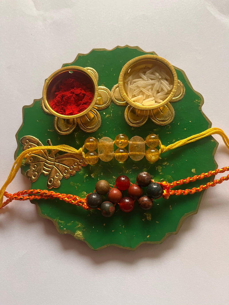 Customized Green Rakhi Pooja Thalli - BrahmatellsStore
