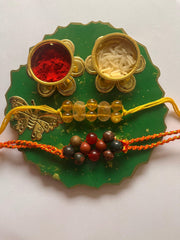 Customized Green Rakhi Pooja Thalli - BrahmatellsStore