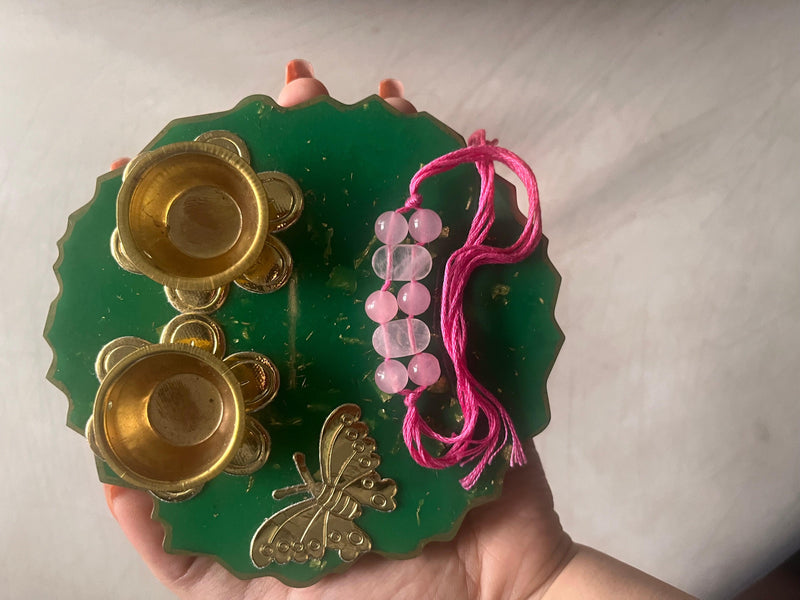 Customized Green Rakhi Pooja Thalli - BrahmatellsStore