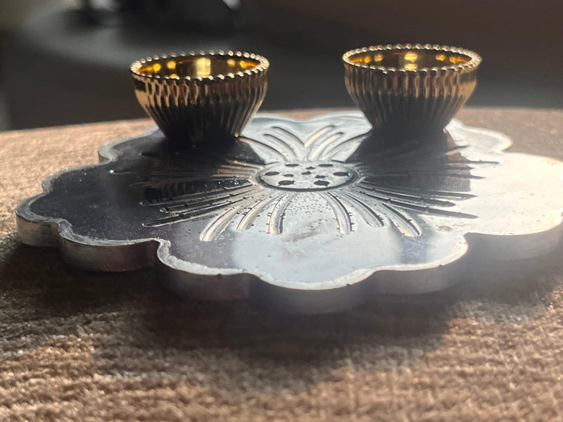 Customized Purple flower shape Rakhi Pooja Thalli with Rakhi - BrahmatellsStore